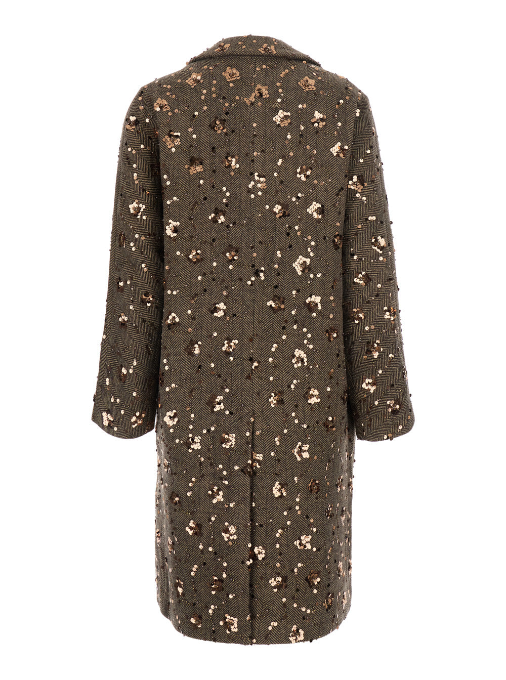 Leplain Women Brown Coat With Notched Revers And All-Over Sequins In Fabric And Wool For Women