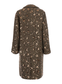 Leplain Women Brown Coat With Notched Revers And All-Over Sequins In Fabric And Wool For Women