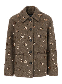 Leplain Women Brown Short Coat With Notched Revers And All-Over Sequins In Fabric And Wool For Women
