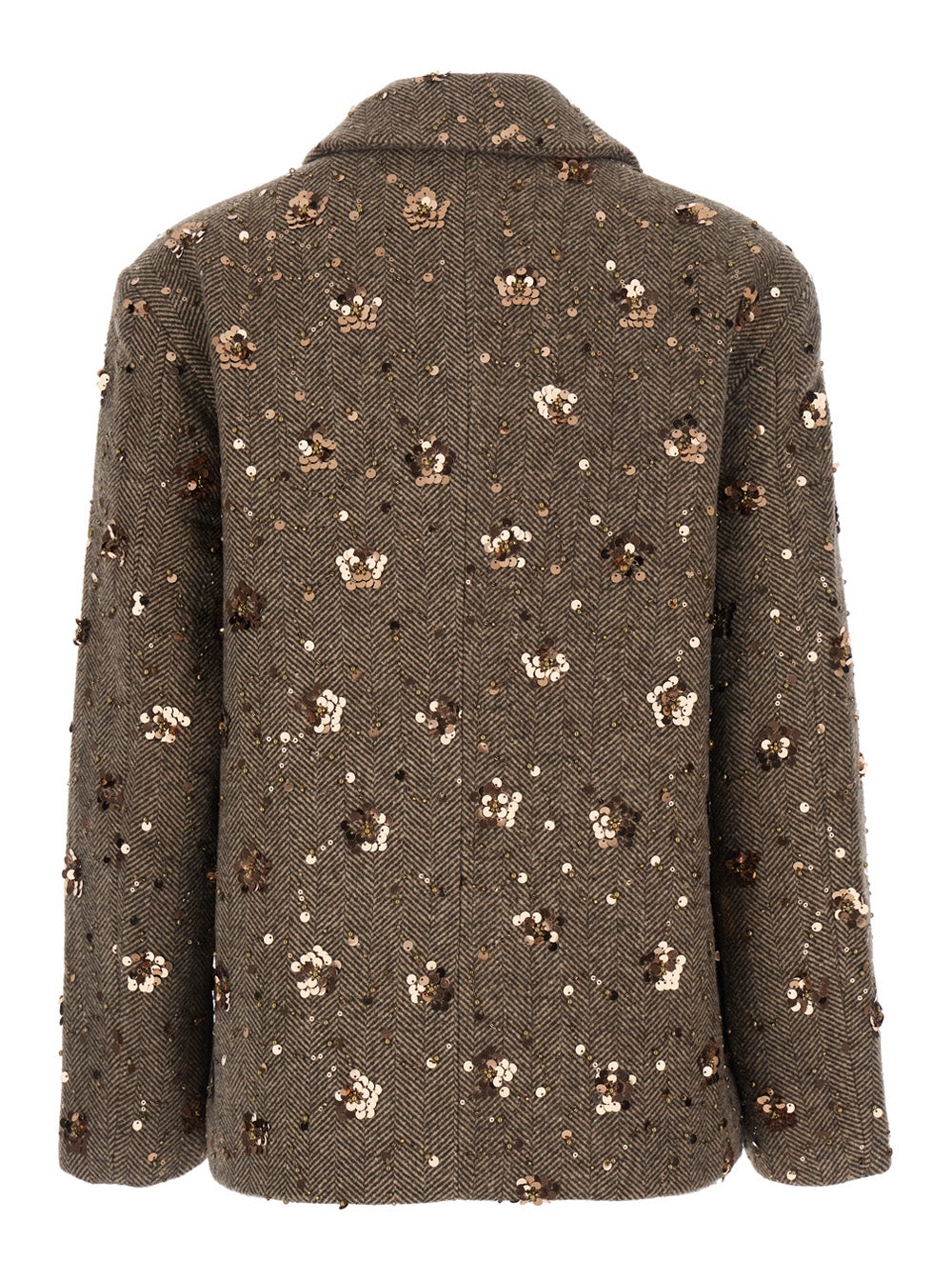 Leplain Women Brown Short Coat With Notched Revers And All-Over Sequins In Fabric And Wool For Women