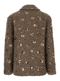 Leplain Women Brown Short Coat With Notched Revers And All-Over Sequins In Fabric And Wool For Women
