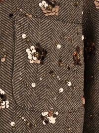 Leplain Women Brown Short Coat With Notched Revers And All-Over Sequins In Fabric And Wool For Women