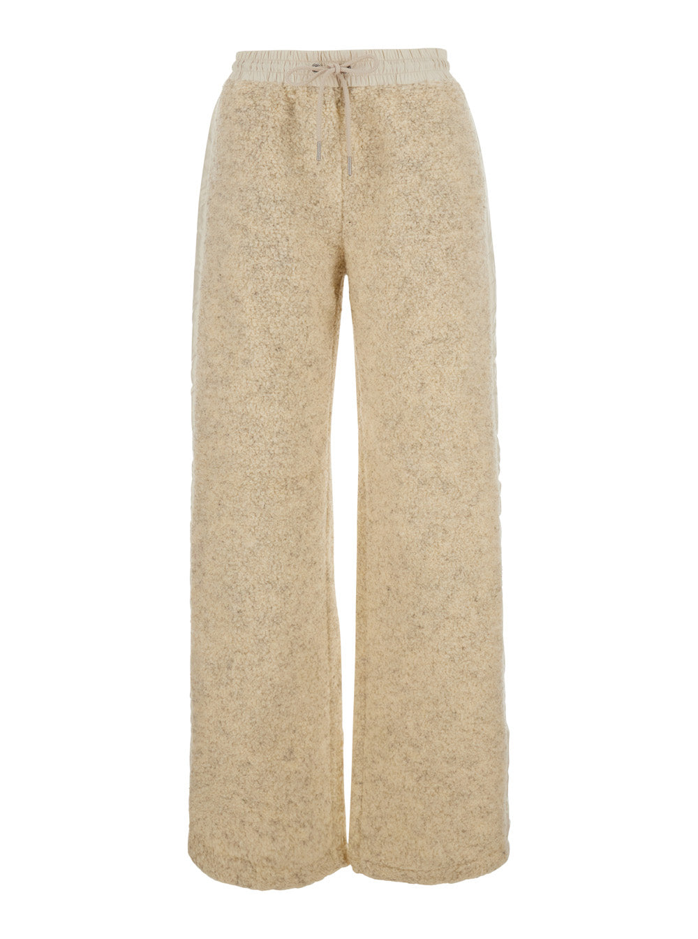 Moncler Women Beige Pants With Elastic Waistband And Drawstring And Logo Patch On The Back In Tech Fabric Women
