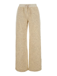 Moncler Women Beige Pants With Elastic Waistband And Drawstring And Logo Patch On The Back In Tech Fabric Women