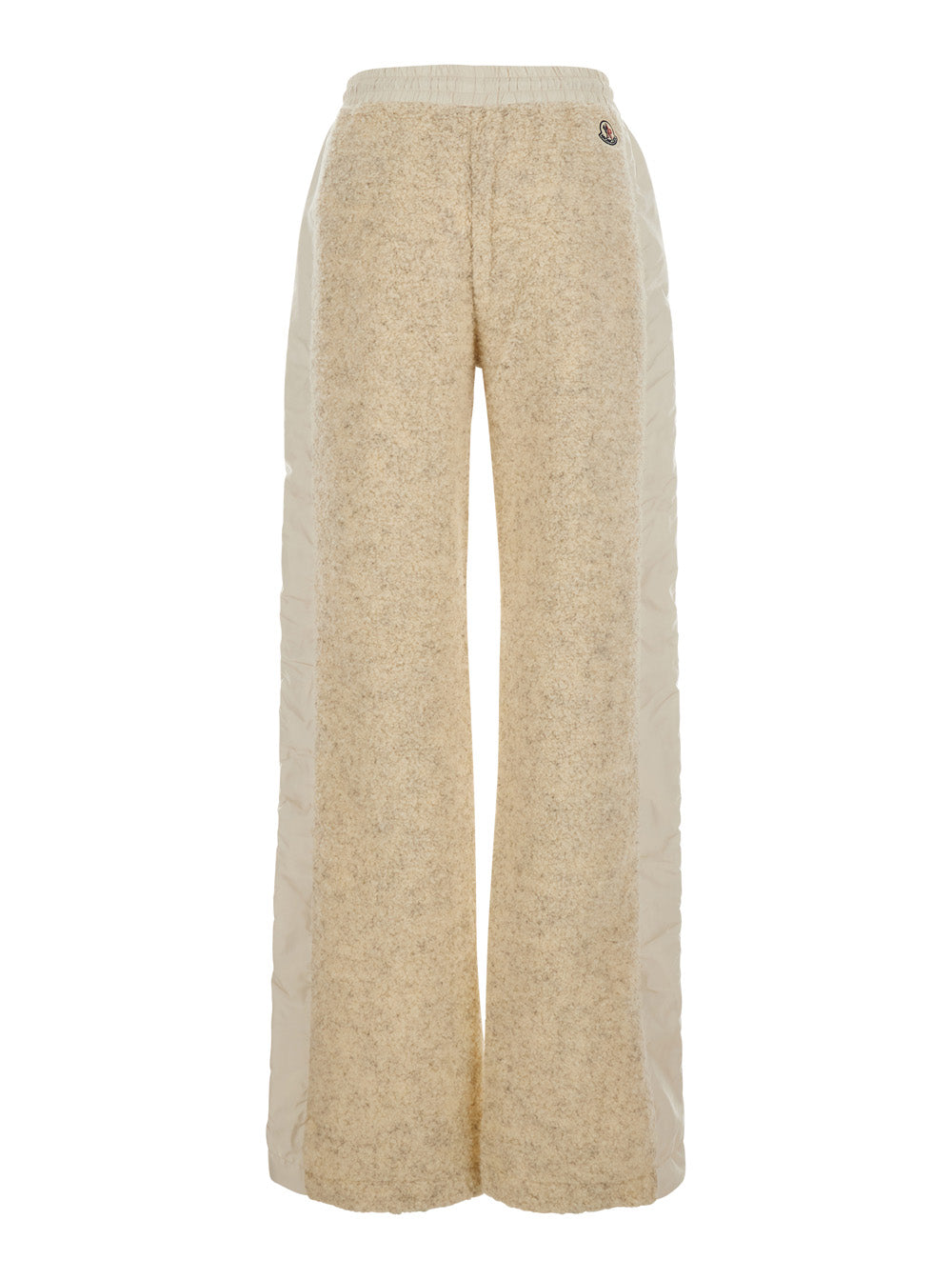Moncler Women Beige Pants With Elastic Waistband And Drawstring And Logo Patch On The Back In Tech Fabric Women