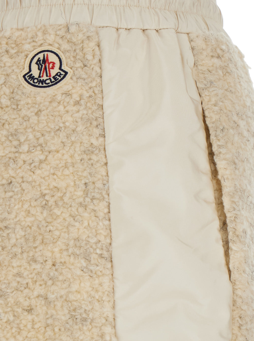 Moncler Women Beige Pants With Elastic Waistband And Drawstring And Logo Patch On The Back In Tech Fabric Women