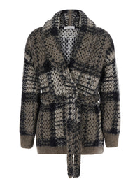 BRUNELLO CUCINELLI Brunello Cucinelli Women Multicolor Cardigan With Belt And All-Over Applied Sequins In Mohair And Wool Blend Women
