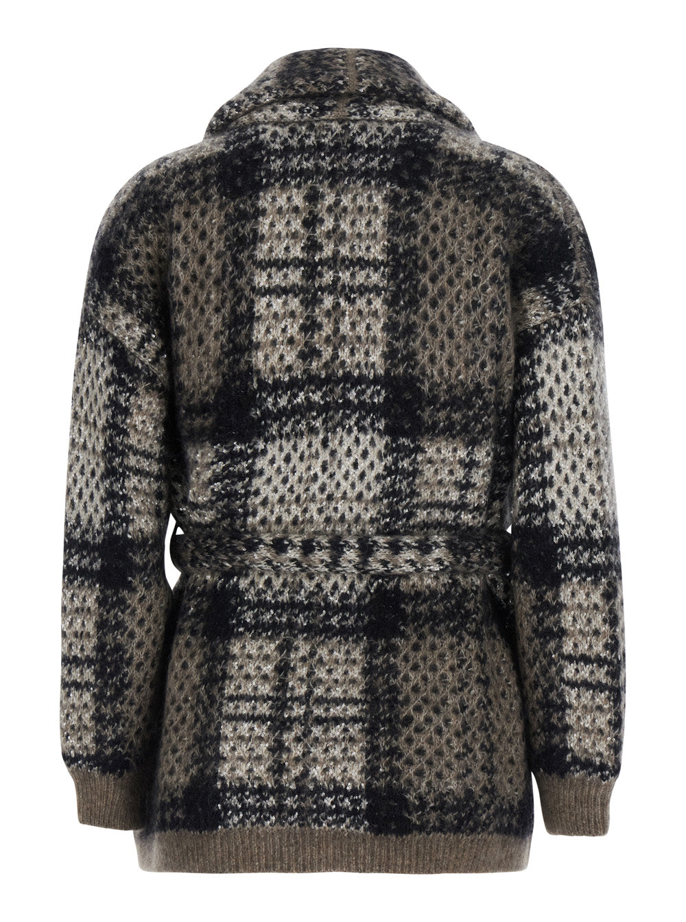 BRUNELLO CUCINELLI Brunello Cucinelli Women Multicolor Cardigan With Belt And All-Over Applied Sequins In Mohair And Wool Blend Women