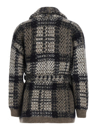 BRUNELLO CUCINELLI Brunello Cucinelli Women Multicolor Cardigan With Belt And All-Over Applied Sequins In Mohair And Wool Blend Women