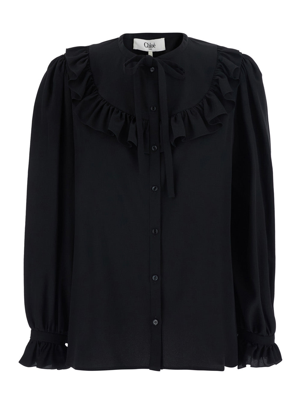 Chloé Women Black Shirt With Front Knot And Cuffs With Straps In Silk For Women