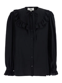 Chloé Women Black Shirt With Front Knot And Cuffs With Straps In Silk For Women