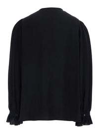 Chloé Women Black Shirt With Front Knot And Cuffs With Straps In Silk For Women