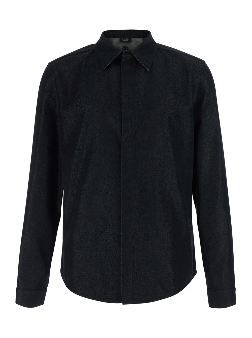 Gucci Men Black Shirt With Pointed Collar And Tone-On-Tone Gg Logo On The Back In Denim For Men