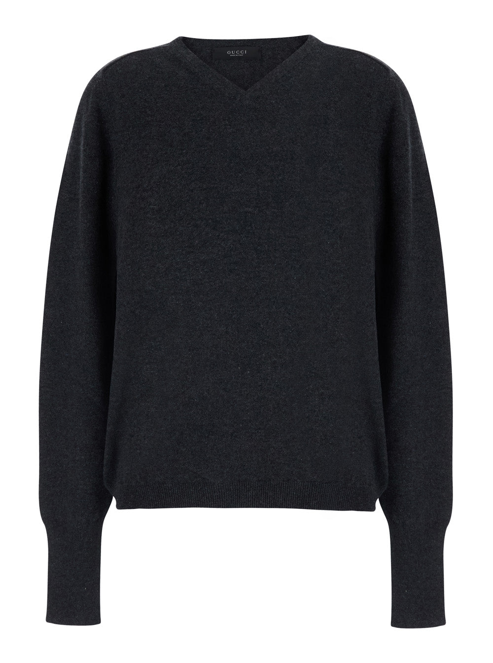 Gucci Women Grey Long Sleeve Sweater With V-Neck In Cashmere Women