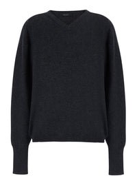 Gucci Women Grey Long Sleeve Sweater With V-Neck In Cashmere Women