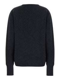 Gucci Women Grey Long Sleeve Sweater With V-Neck In Cashmere Women
