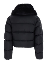 Gucci Women Black Down Jacket With Applied Fur On The Front In Tech Fabric Women