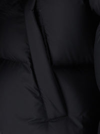 Gucci Women Black Down Jacket With Applied Fur On The Front In Tech Fabric Women