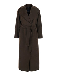 'S Maxmara Women 'Pace' Brown Coat With Notched Revers And Front Belt Closure In Wool For Women