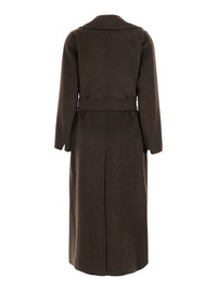 'S Maxmara Women 'Pace' Brown Coat With Notched Revers And Front Belt Closure In Wool For Women