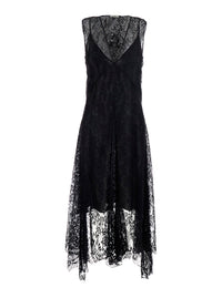 Fendi Women Black Sleeveless Dress With Lace Embroidery In Silk For Women