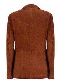 Golden Goose Women Brown Single-Breasted Jacket With Notched Revers In Suede For Women