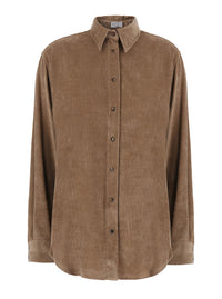 Brunello Cucinelli Women Beige Shirt With Classic Collar In Corduroy For Women