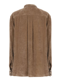 Brunello Cucinelli Women Beige Shirt With Classic Collar In Corduroy For Women
