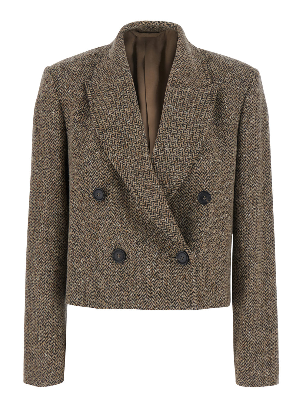 Brunello Cucinelli Women Beige Crop Jacket With Peak Revers In