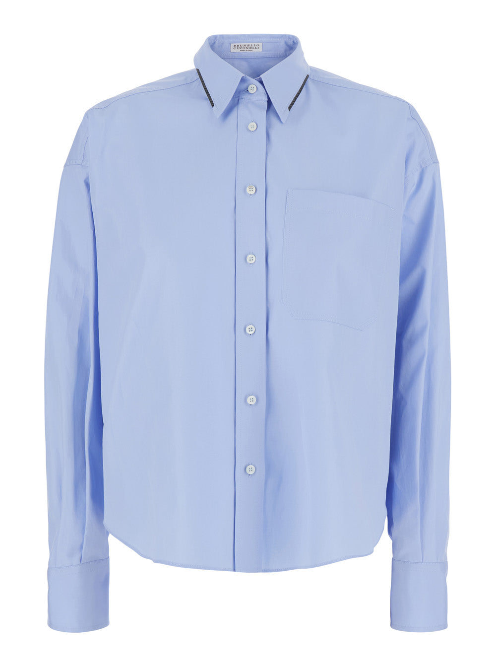 Brunello Cucinelli Women Light Blue Shirt With Monili Decoration On The Collar In Cotton Women