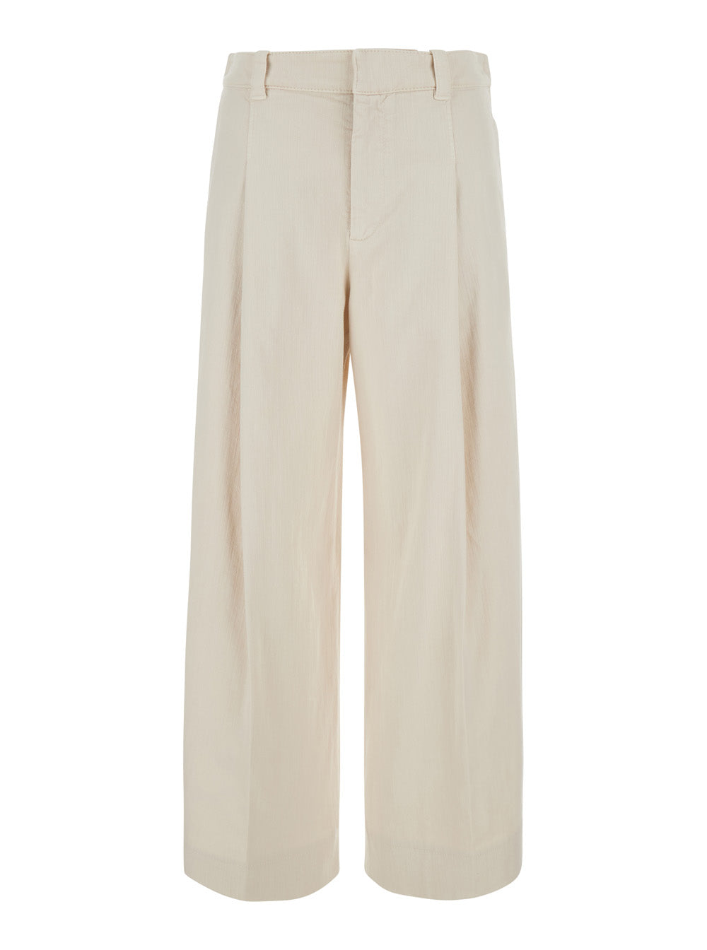 Brunello Cucinelli Women Beige Pants With Front Pleats And Monile At The Back In Cotton Blend For Women
