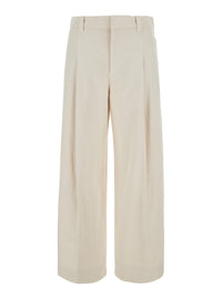 Brunello Cucinelli Women Beige Pants With Front Pleats And Monile At The Back In Cotton Blend For Women