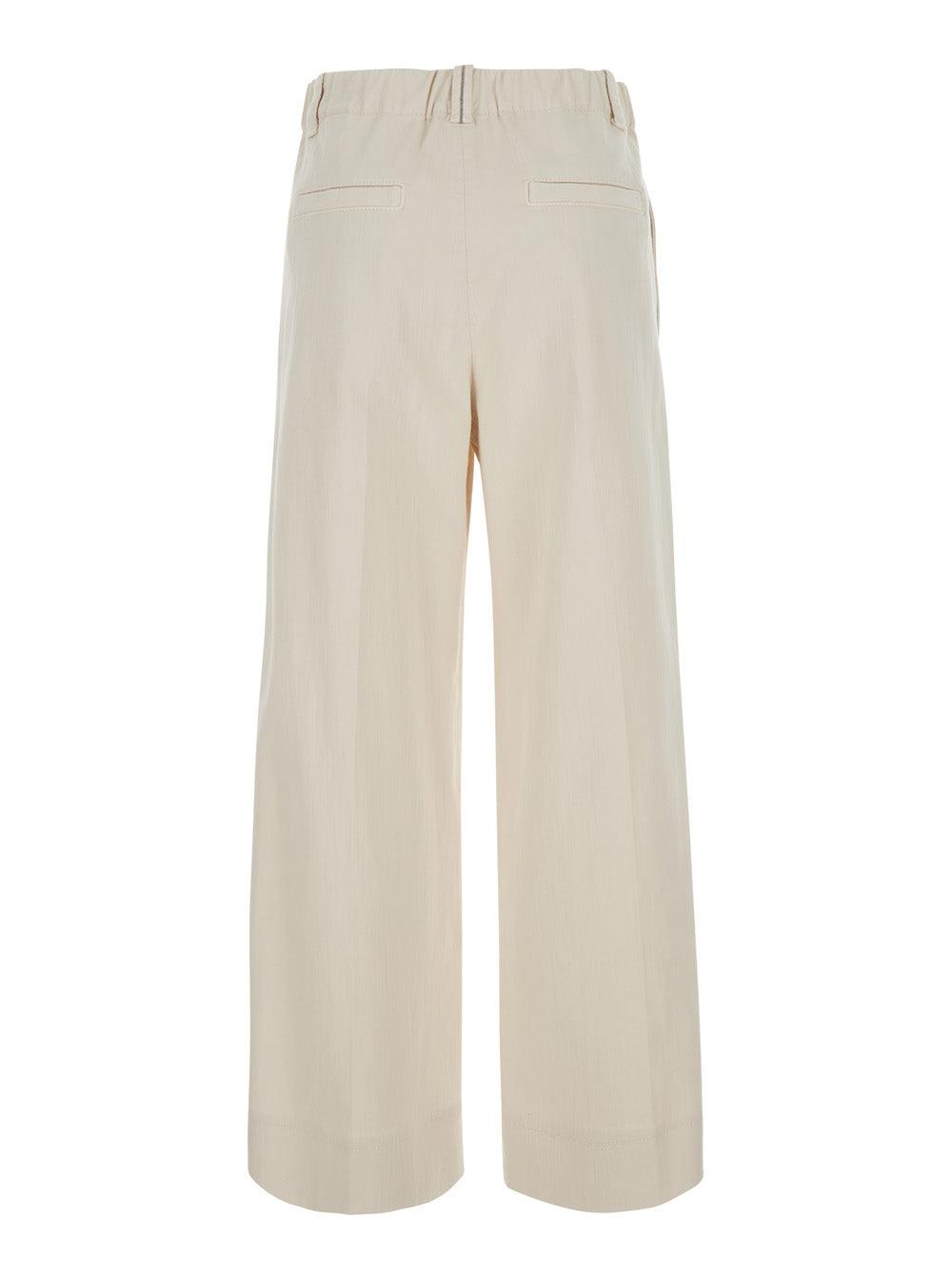 Brunello Cucinelli Women Beige Pants With Front Pleats And Monile At The Back In Cotton Blend For Women