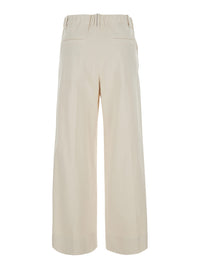 Brunello Cucinelli Women Beige Pants With Front Pleats And Monile At The Back In Cotton Blend For Women
