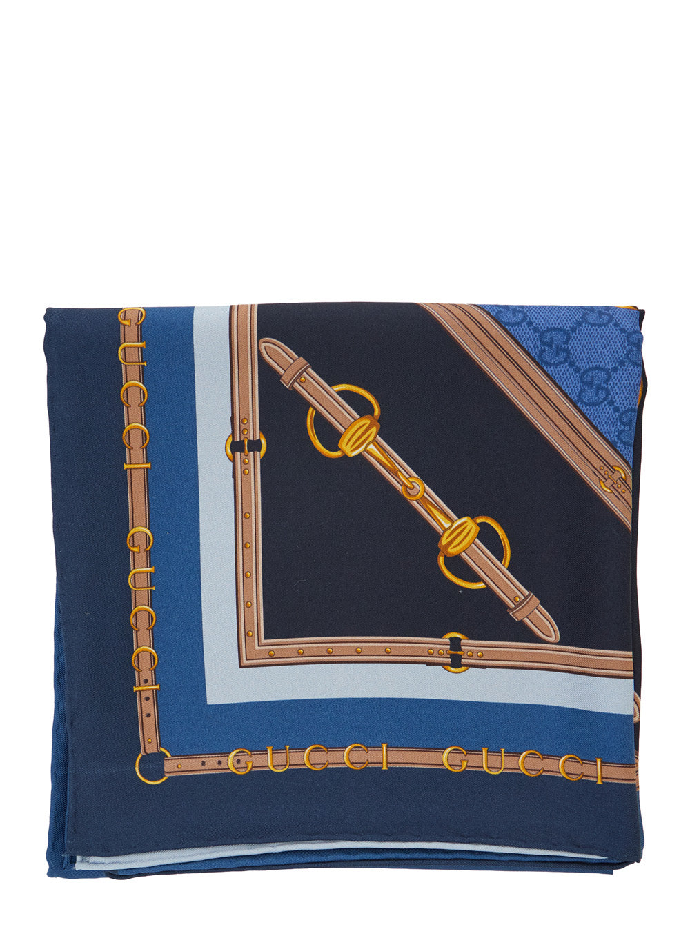 Gucci Women Blue Square Scarf With Equestrian Print In Silk For Women