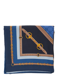 Gucci Women Blue Square Scarf With Equestrian Print In Silk For Women