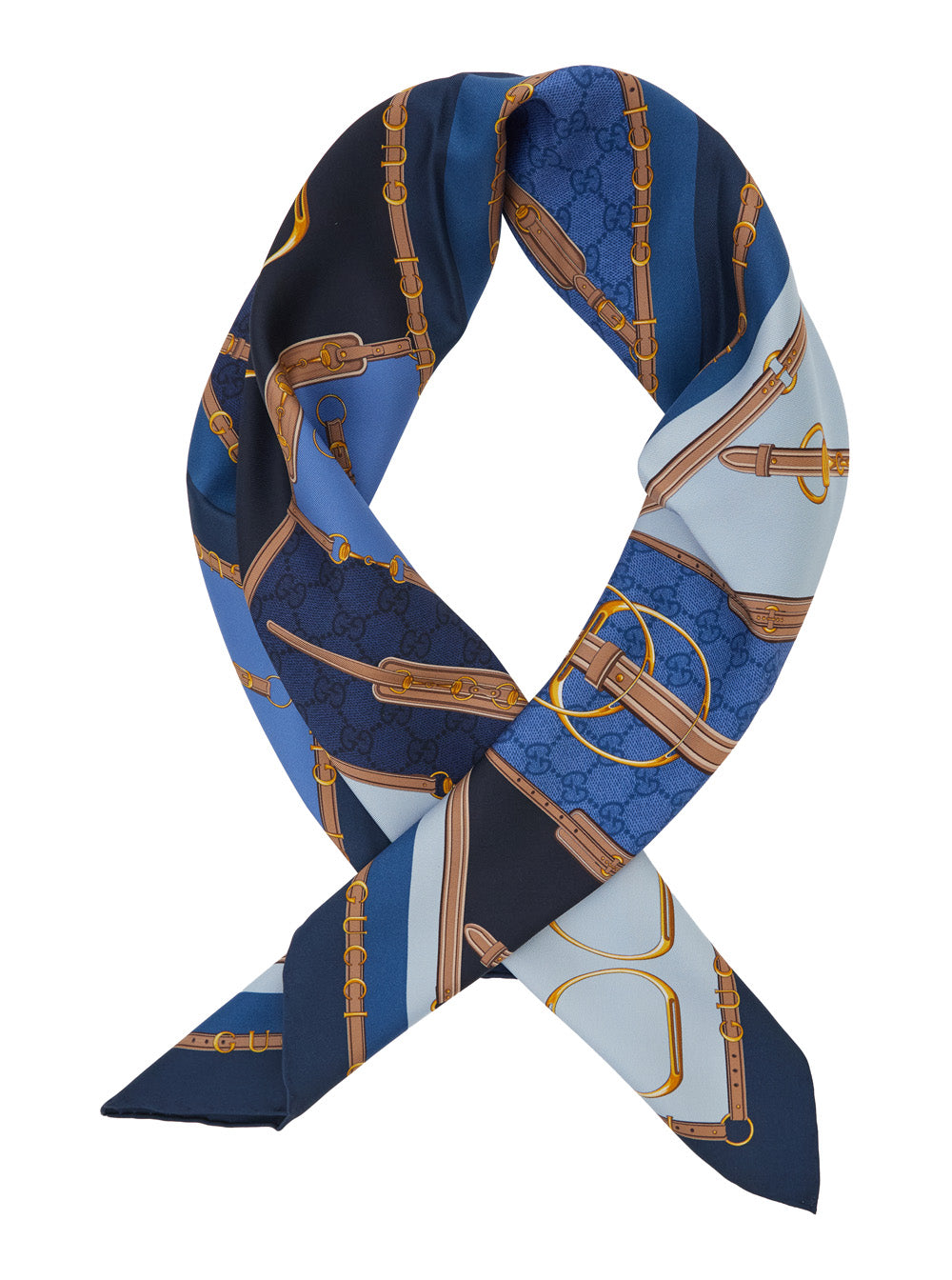 Gucci Women Blue Square Scarf With Equestrian Print In Silk For Women