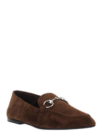 Gucci Women 'Pierre' Brown Loafers With Front Horsebit Plaque In Suede For Women
