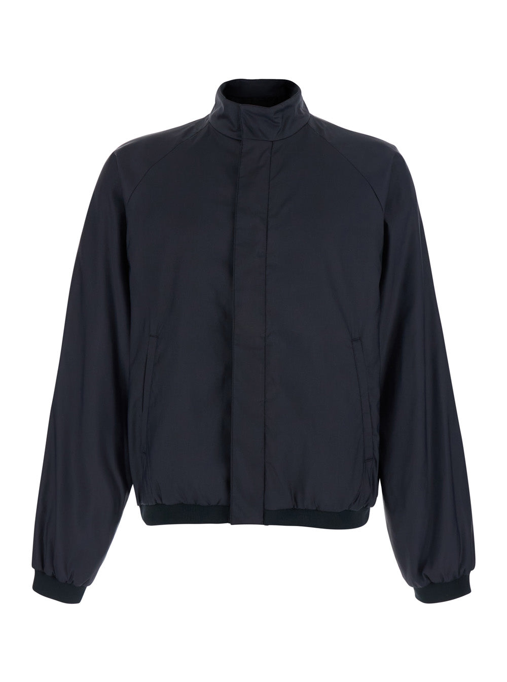 Gucci Men Black Jacket With High Collar And Hidden Web Stripe On The Closure In Tech Fabric Men