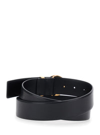 Versace Men Black Belt With Medusa Buckle And Metal Loop In Leather For Men