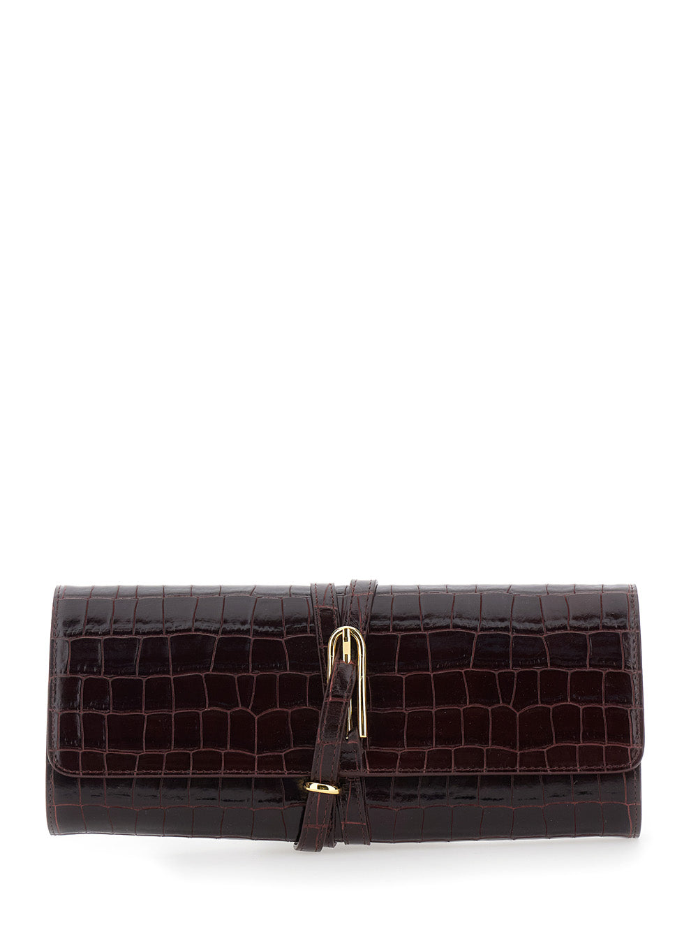 LIFFNER Liffner Women Leather Bordeaux Clutch Bag With Belt