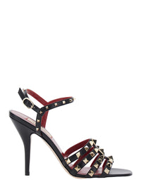 Valentino Garavani Women Black Heeled Sandals With Rockstud Embellishment And High Heel In Leather For Women