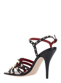 Valentino Garavani Women Black Heeled Sandals With Rockstud Embellishment And High Heel In Leather For Women