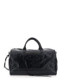 Balenciaga Men 'Le City Boston' Black Duffel Bag With Adjustable And Removable Shoulder Strap And Front Zip Pocket In Leather For Men