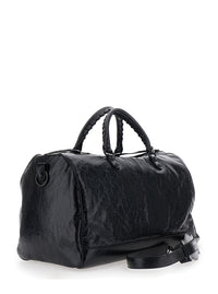 Balenciaga Men 'Le City Boston' Black Duffel Bag With Adjustable And Removable Shoulder Strap And Front Zip Pocket In Leather For Men