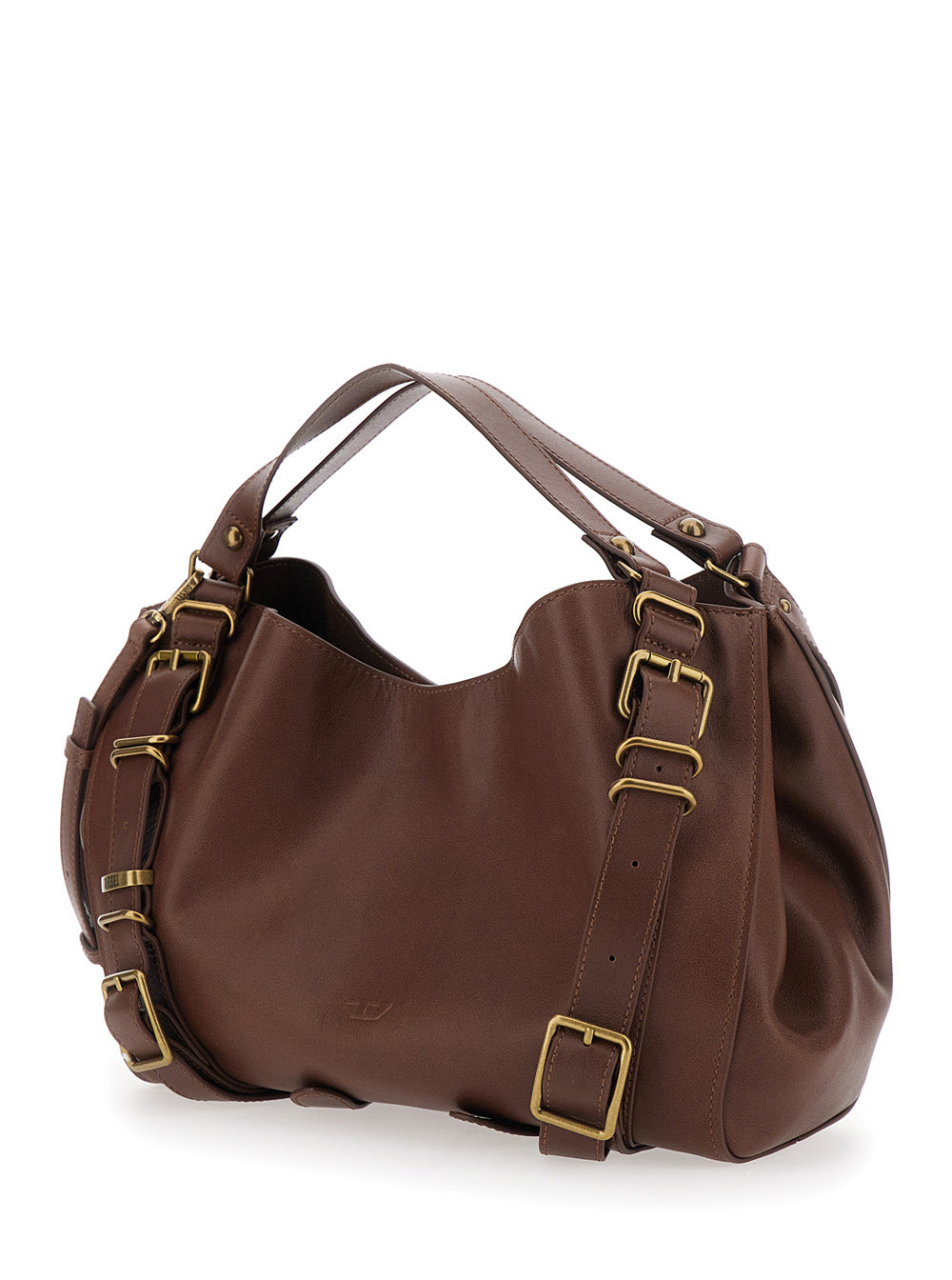 DIESEL Diesel Women D-One Tophandle Medium Shoulder Bag With Metal Details And Logo Brown Unisex