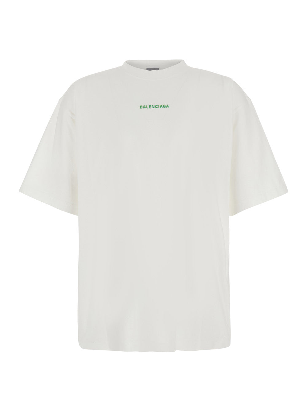 Balenciaga Men White Crew-Neck T-Shirt With Logo Lettering On Front And Back In Cotton For Men