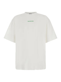 Balenciaga Men White Crew-Neck T-Shirt With Logo Lettering On Front And Back In Cotton For Men