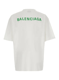 Balenciaga Men White Crew-Neck T-Shirt With Logo Lettering On Front And Back In Cotton For Men