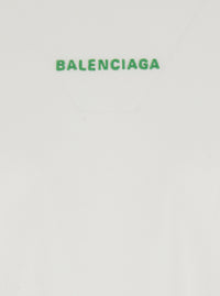 Balenciaga Men White Crew-Neck T-Shirt With Logo Lettering On Front And Back In Cotton For Men